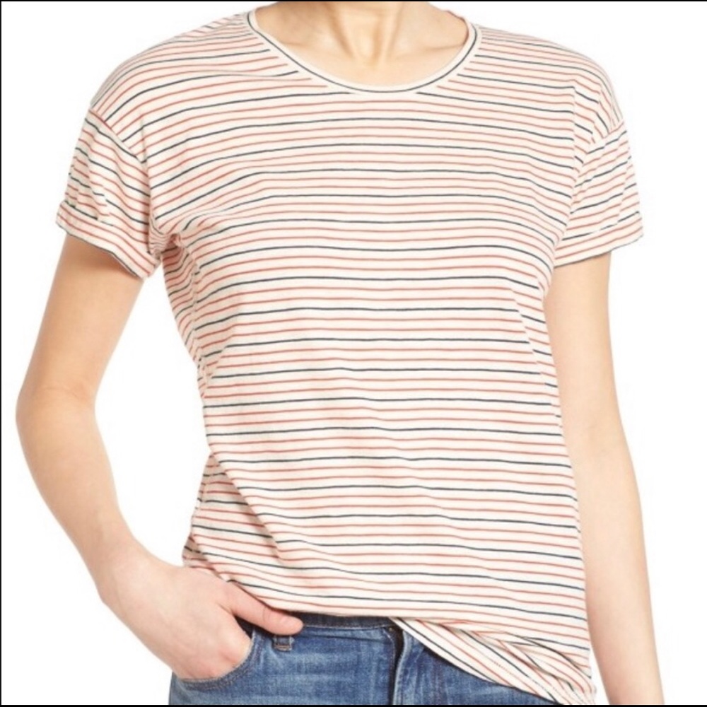 Madewell Whisper Cotton Crew Red & Blue Stripes